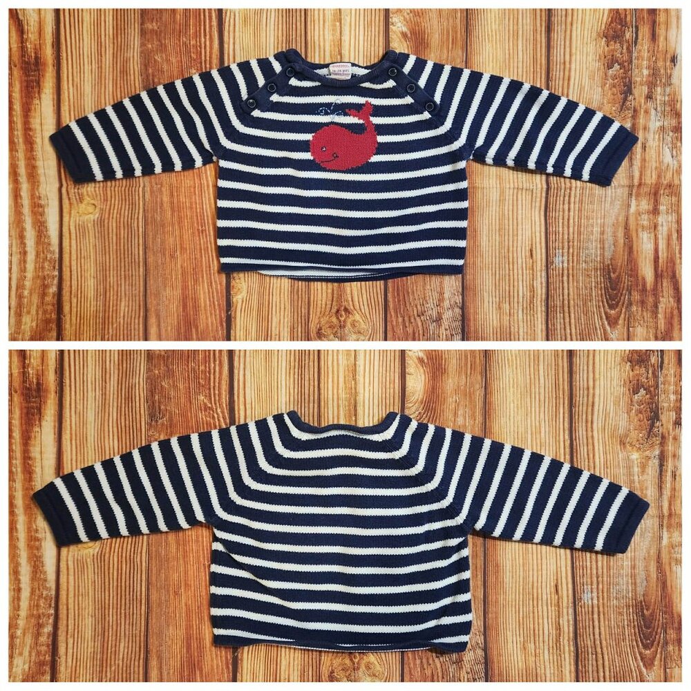 Vintage Gymboree 2003 Whale Sweater 18-24M Nautical Striped Button Neck Cotton